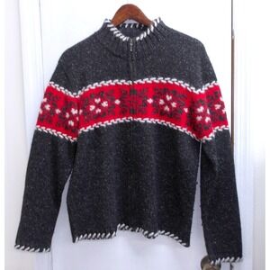 Eagles Eye Womens L Lambswool Silk Blend Fair Isle Snowflake Zip Sweater /#26204